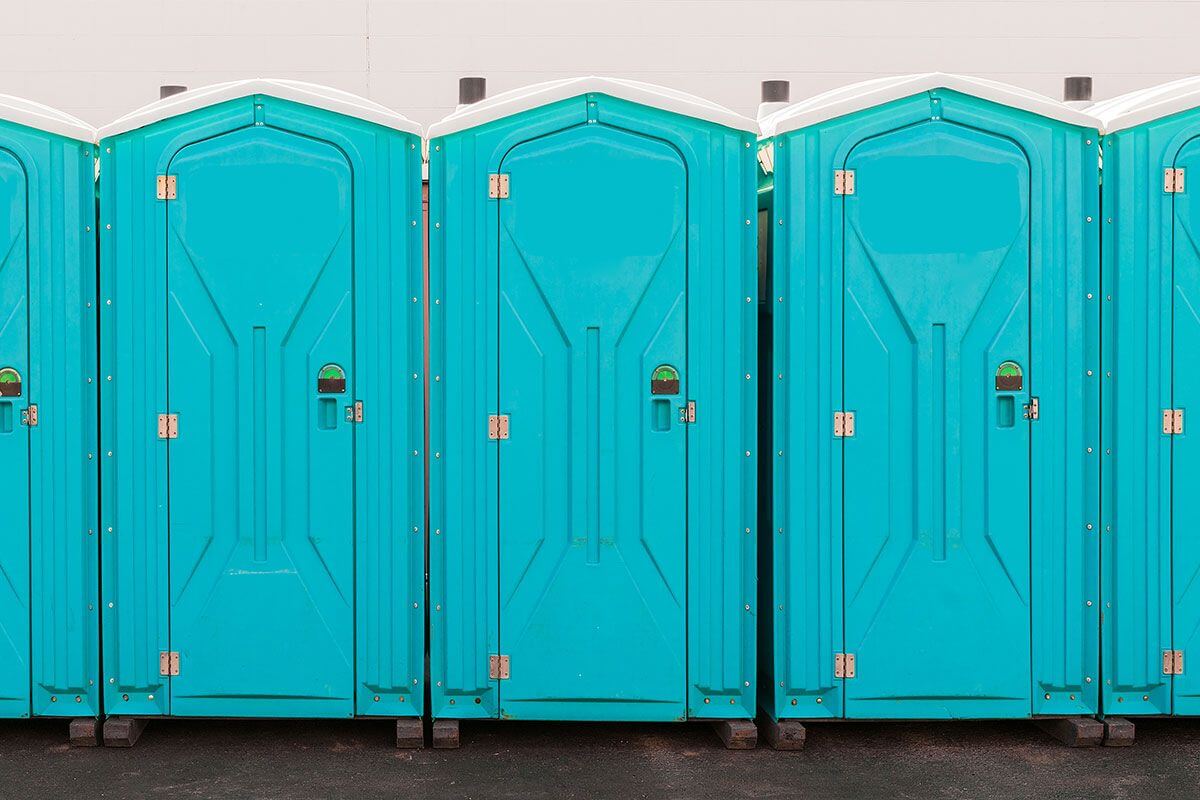 Industrial portable restroom units at a plant in Tupelo, Mississippi